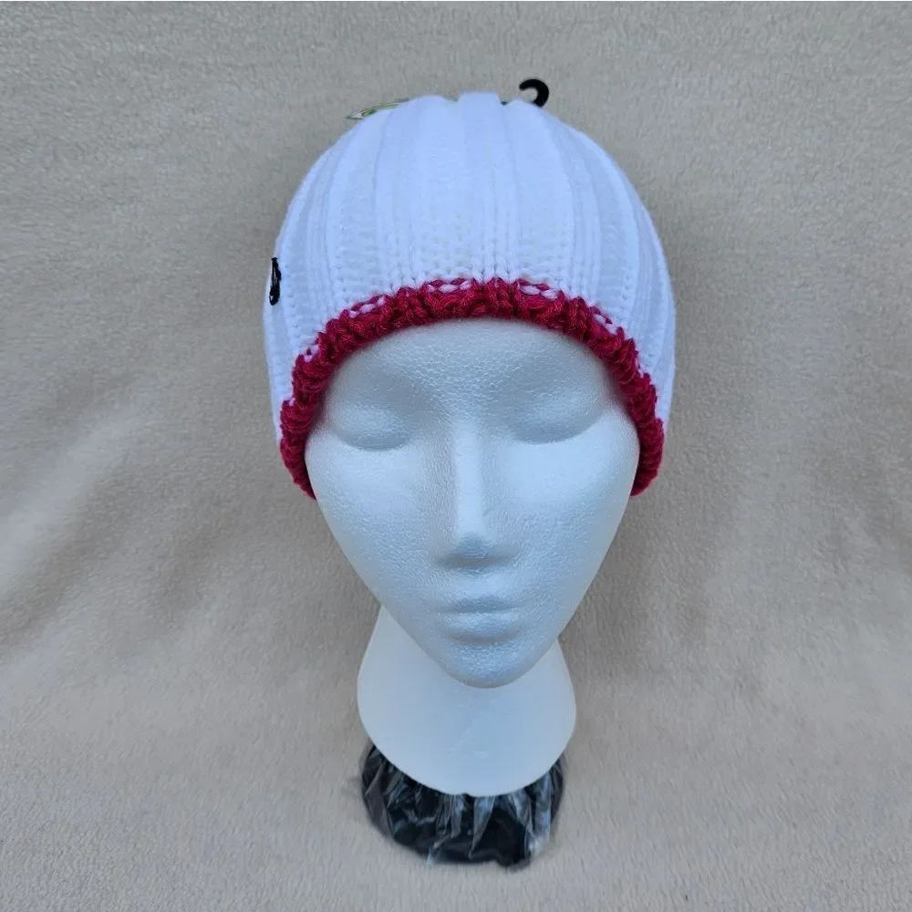 Volcom White with Hot Pink Trim Chunky Knit Beanie